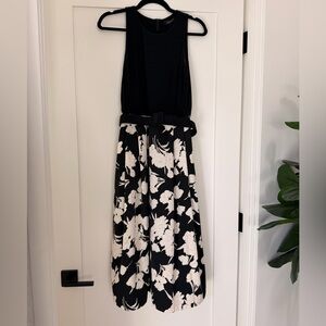 Lauren Ralph Lauren Black & Ivory Floral Midi Dress w/ Belt | Size 2